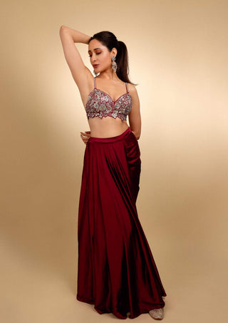 Sangria plum embroidered jacket and skirt set