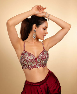 Sangria plum embroidered jacket and skirt set