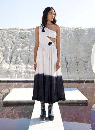 The Loom Art-White Raven Ombre Dress-INDIASPOPUP.COM