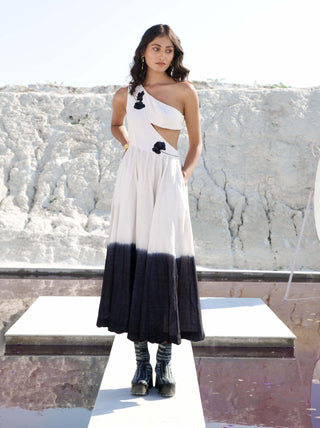 The Loom Art-White Raven Ombre Dress-INDIASPOPUP.COM