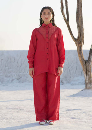 The Loom Art-Rose Red Shirt And Pants-INDIASPOPUP.COM