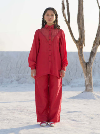 The Loom Art-Rose Red Shirt And Pants-INDIASPOPUP.COM