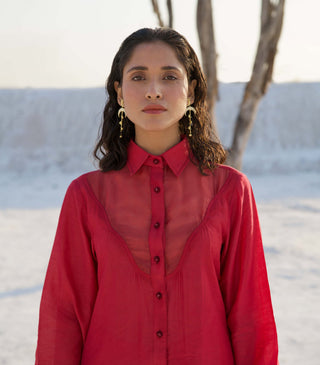 The Loom Art-Rose Red Shirt And Pants-INDIASPOPUP.COM