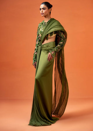 Taali-Sage Green Draped Skirt And Blouse-INDIASPOPUP.COM