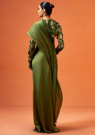 Taali-Sage Green Draped Skirt And Blouse-INDIASPOPUP.COM
