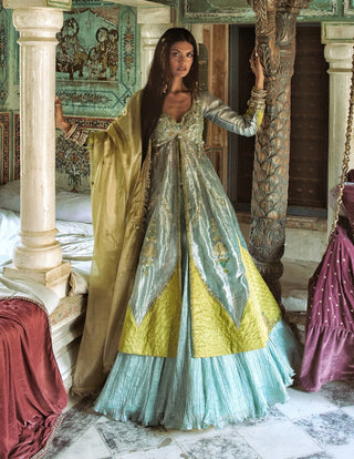 Moonlight blue tissue jacket and skirt set
