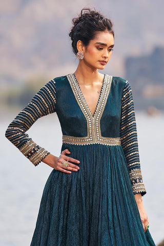 Nidhika Shekhar-Bottle Green Anarkali And Dupatta-INDIASPOPUP.COM