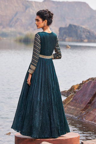 Nidhika Shekhar-Bottle Green Anarkali And Dupatta-INDIASPOPUP.COM