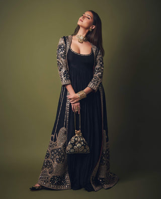 Punit Balana Black Rani Sa Anarkali And Jacket available on indiaspopup