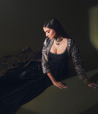 Punit Balana Black Rani Sa Anarkali And Jacket available on indiaspopup