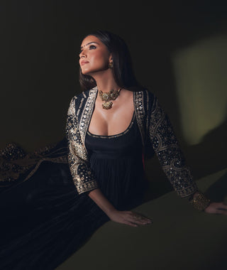 Punit Balana Black Rani Sa Anarkali And Jacket available on indiaspopup