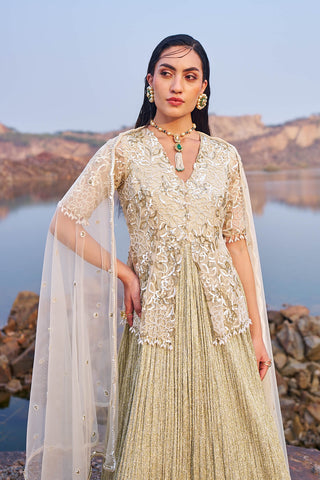 Nidhika Shekhar-Golden Jalsaa Anarkali And Dupatta-INDIASPOPUP.COM