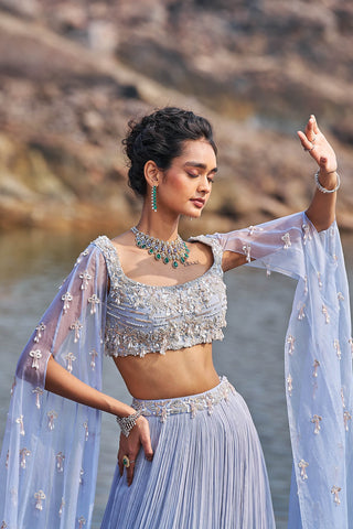 Nidhika Shekhar-Aqua Crinkle Georgette Lehenga And Blouse-INDIASPOPUP.COM