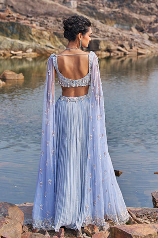 Nidhika Shekhar-Aqua Crinkle Georgette Lehenga And Blouse-INDIASPOPUP.COM