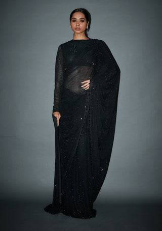 Itrh-Gabbriel Black Crystal Sari And Blouse-INDIASPOPUP.COM