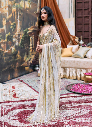 Silver and green and gold kanakjyoti sari and corset