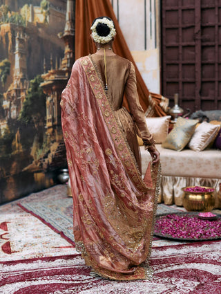 Copper and red kanthi anarkali set