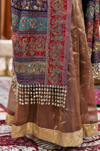 Copper and purple kanthi anarkali set