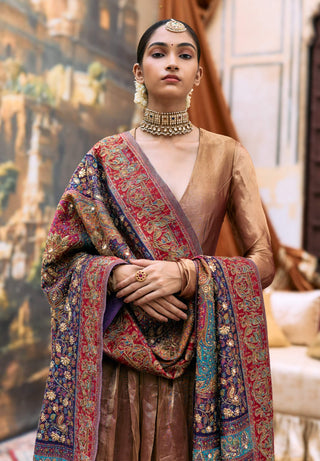 Copper and purple kanthi anarkali set