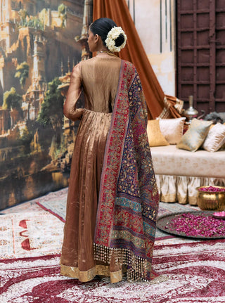Copper and purple kanthi anarkali set