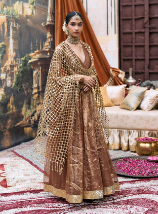 Copper kanthi anarkali and jaal dupatta set