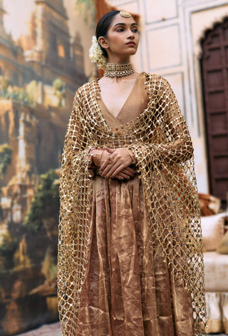 Copper kanthi anarkali and jaal dupatta set