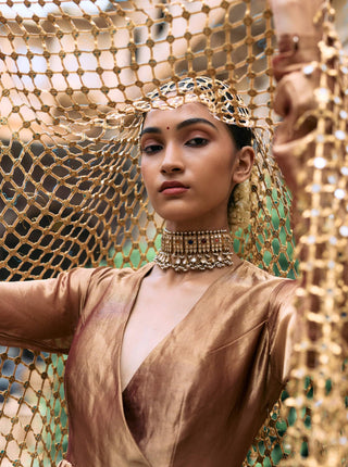 Copper kanthi anarkali and jaal dupatta set