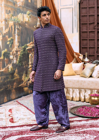 Purple rajtoran sherwani set