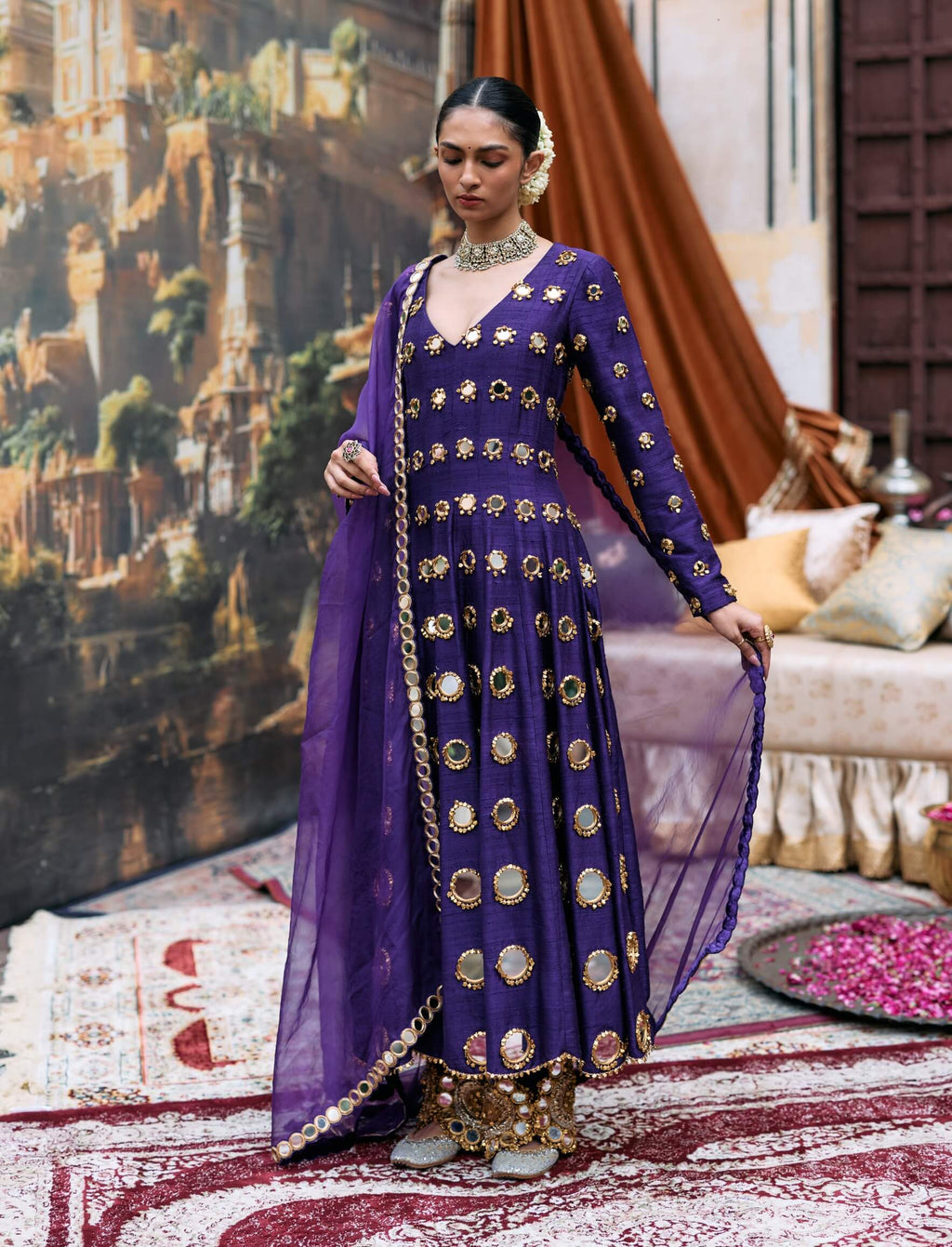 Purple jamunee inara anarkali set