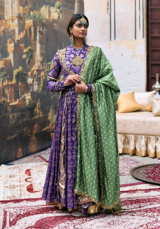 Purple and olive green vasundhara anarkali set