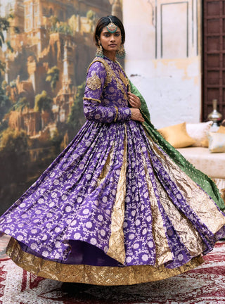 Purple and olive green vasundhara anarkali set