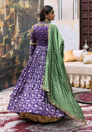 Purple and olive green vasundhara anarkali set