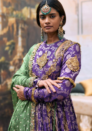 Purple and olive green vasundhara anarkali set