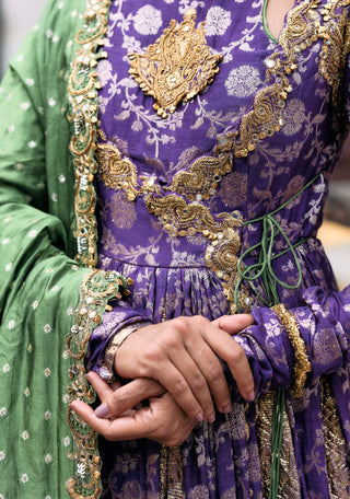 Purple and olive green vasundhara anarkali set
