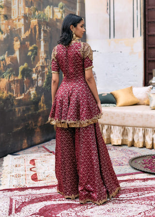Maroon shade vedi peplum sharara set