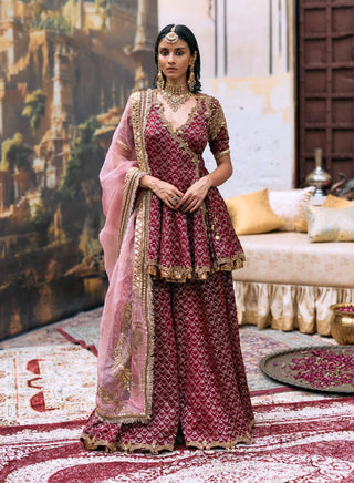 Maroon shade vedi peplum sharara set