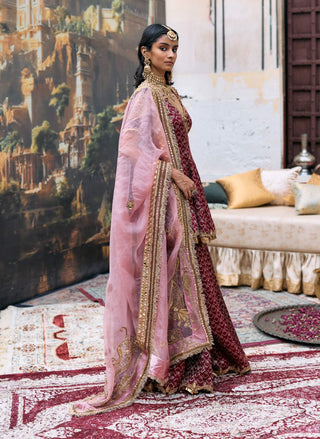 Maroon shade vedi peplum sharara set