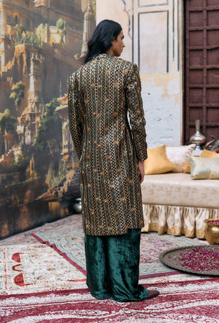 Green and black vajra sherwani set