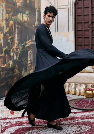 Black hiranmaya angrakha and jacket set