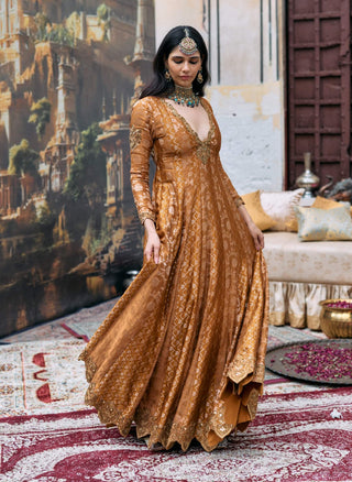 Orange and rust samidha anarkali set