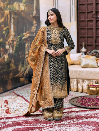 Black and rust samidha kurta set