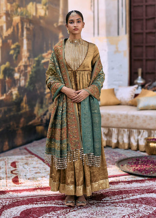 Bronze and green pitambara anarkali set