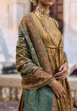 Bronze and green pitambara anarkali set