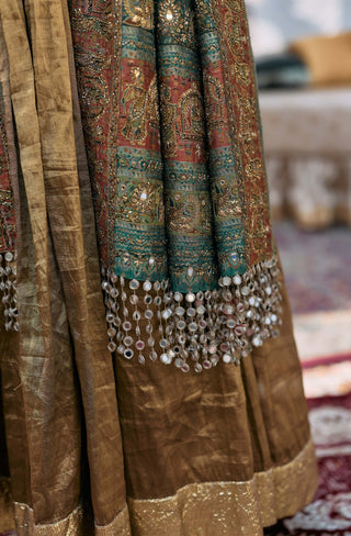 Bronze and green pitambara anarkali set