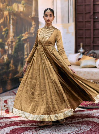 Bronze and green pitambara anarkali set