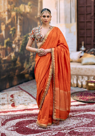 Orange vajramani sari and blouse