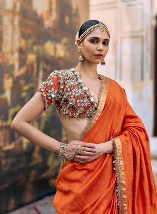 Orange vajramani sari and blouse