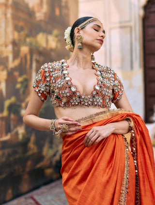 Orange vajramani sari and blouse