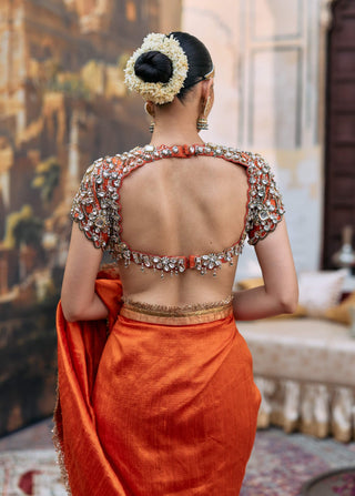 Orange vajramani sari and blouse
