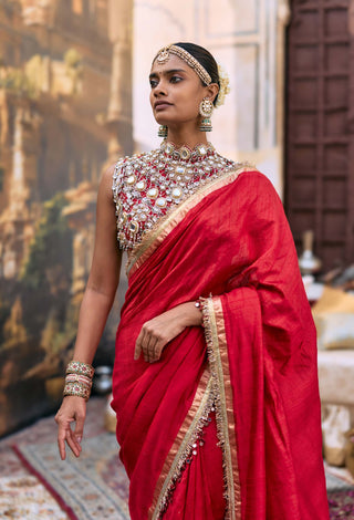 Red rajratna sari and blouse